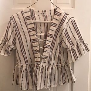 SheIn Striped Print Lace Up Top